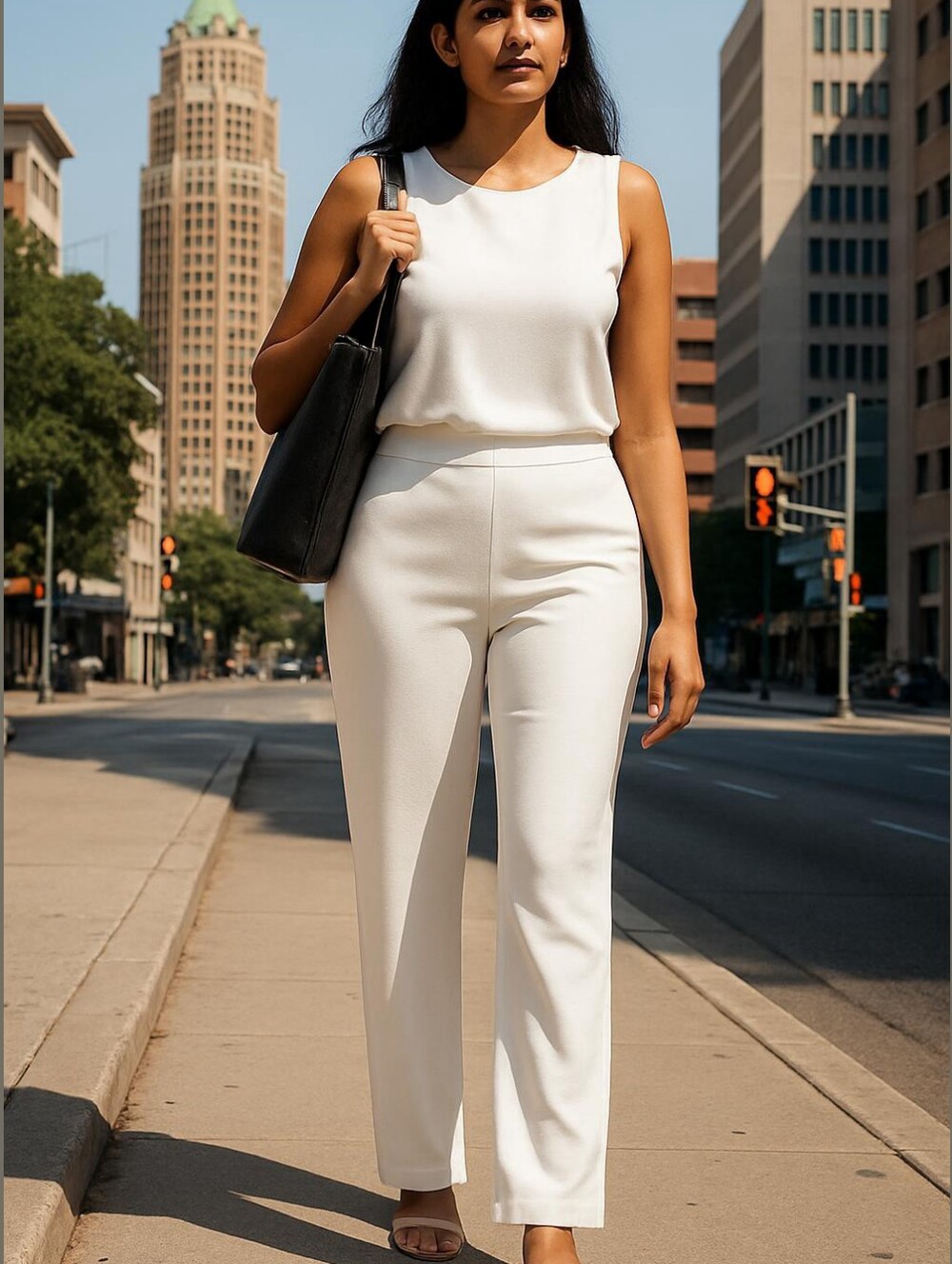 Bend over Extra Tall High-Waist White Straight-Leg Trousers Stretchy Flat Front